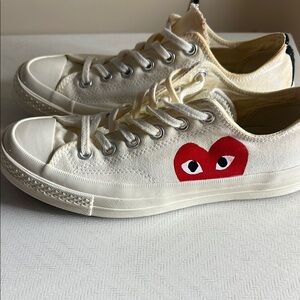 Commes De Garçon Converse Collaboration Cream Sneakers with Red Heart Design
